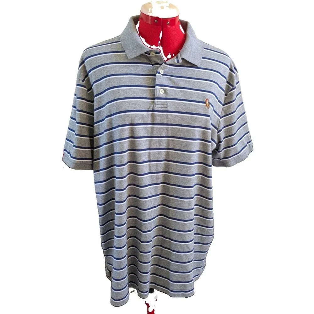 Polo Ralph Lauren Men’s Blue, Gray, And White Striped Polo Size Large